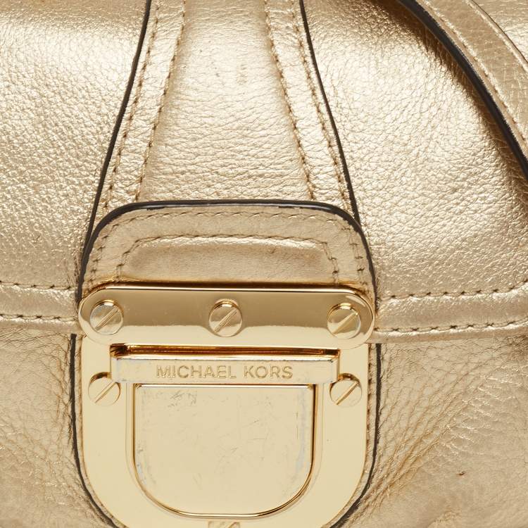 Pre Owned MICHAEL Michael Kors Gold Leather Bridgette Crossbody Bag