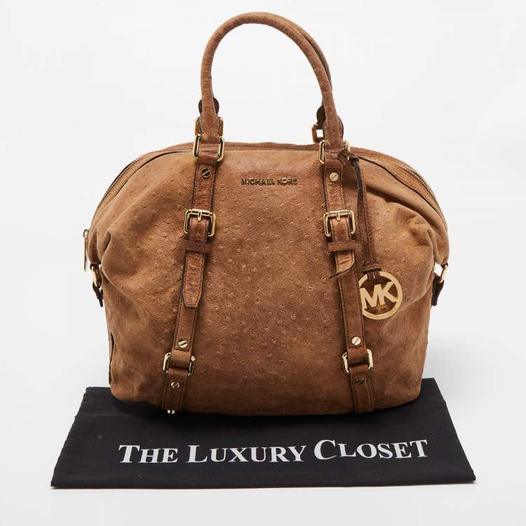 Pre Owned MICHAEL Michael Kors Brown Ostrich Embossed Leather Tote