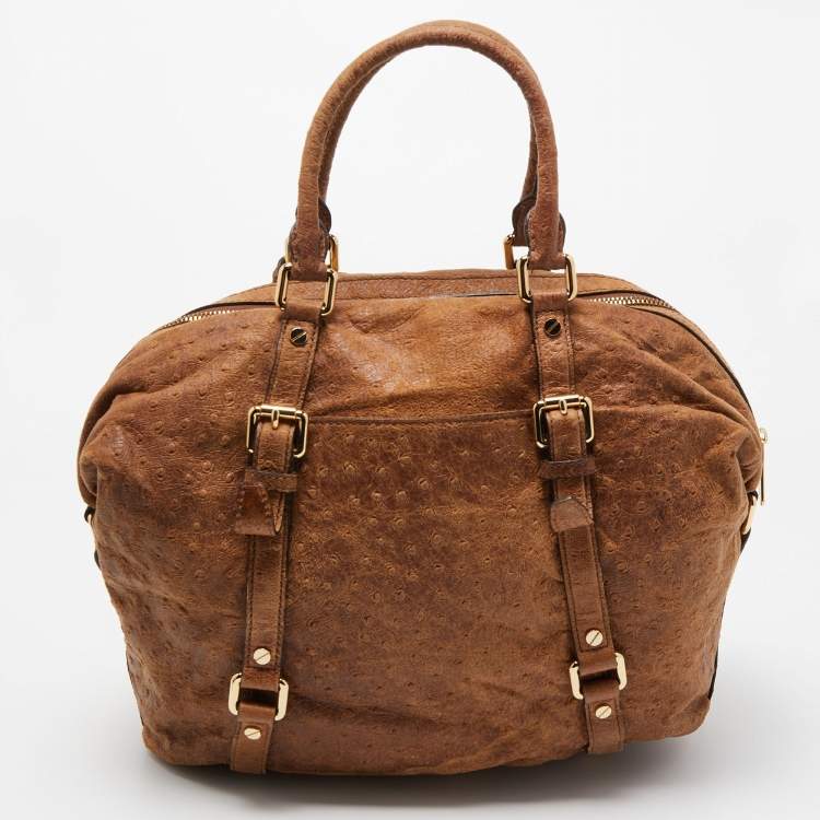 Pre Owned MICHAEL Michael Kors Brown Ostrich Embossed Leather Tote