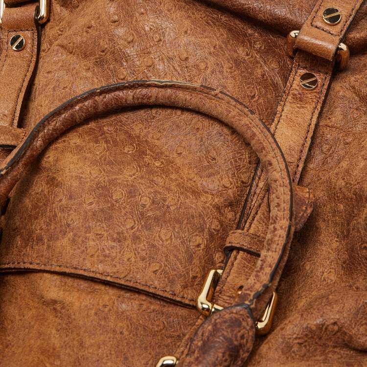 Pre Owned MICHAEL Michael Kors Brown Ostrich Embossed Leather Tote