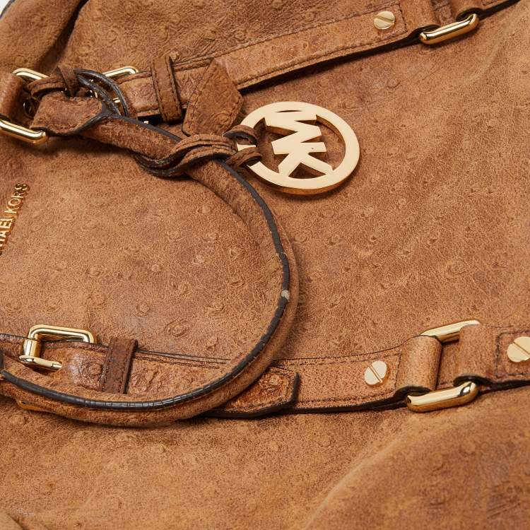 Pre Owned MICHAEL Michael Kors Brown Ostrich Embossed Leather Tote