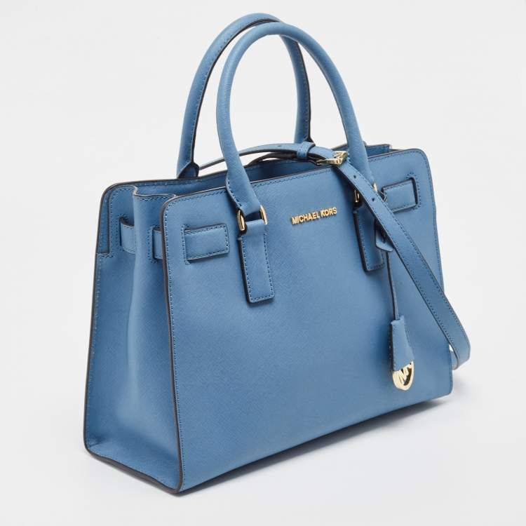 Pre Owned MICHAEL Michael Kors Blue Leather Medium East West Dillon Tote