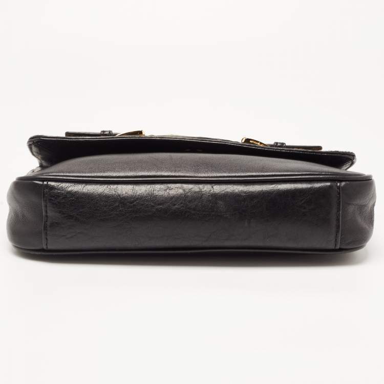 Pre Owned MICHAEL Michael Kors Black/Brown Leopard Calfhair and Leather Buckle Flap Shoulder Bag