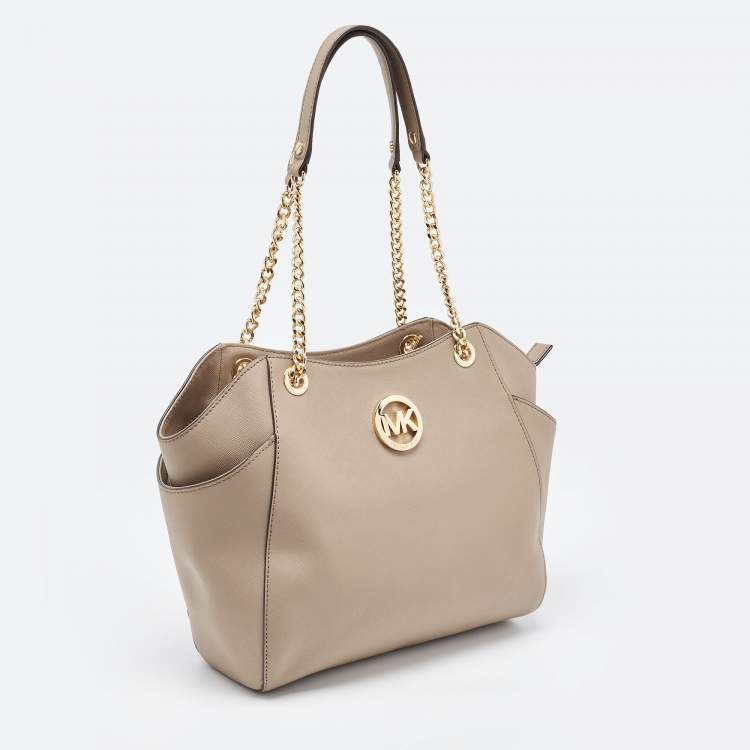 Pre Owned MICHAEL Michael Kors Beige Leather Jet Set Travel Chain Tote