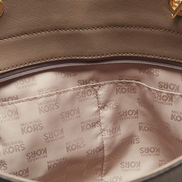 Pre Owned MICHAEL Michael Kors Beige Leather Jet Set Travel Chain Tote
