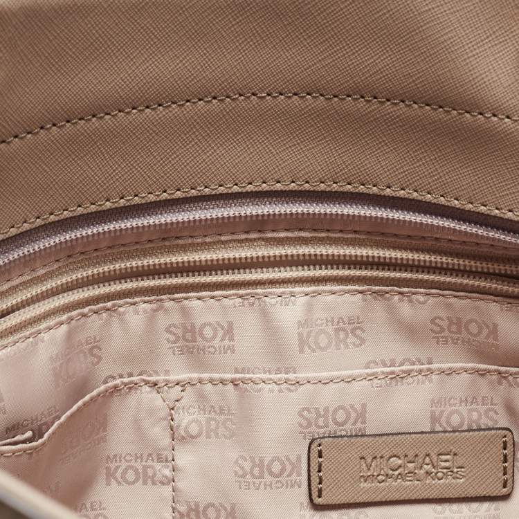 Pre Owned MICHAEL Michael Kors Beige Leather Jet Set Travel Chain Tote