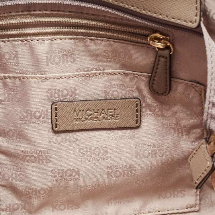 Pre Owned MICHAEL Michael Kors Beige Leather Jet Set Travel Chain Tote