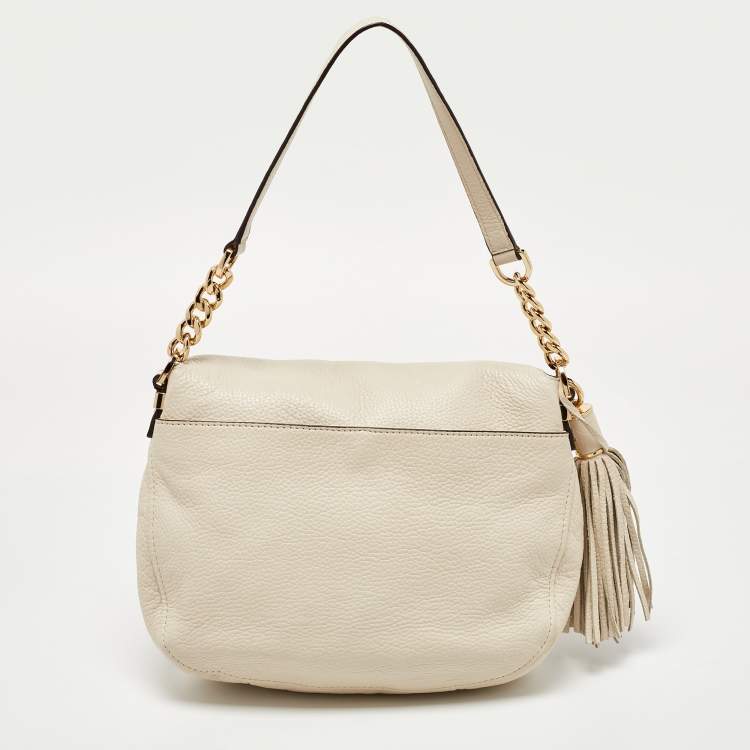 Pre Owned MICHAEL Michael Kors Off White Leather Bedford Crossbody Bag