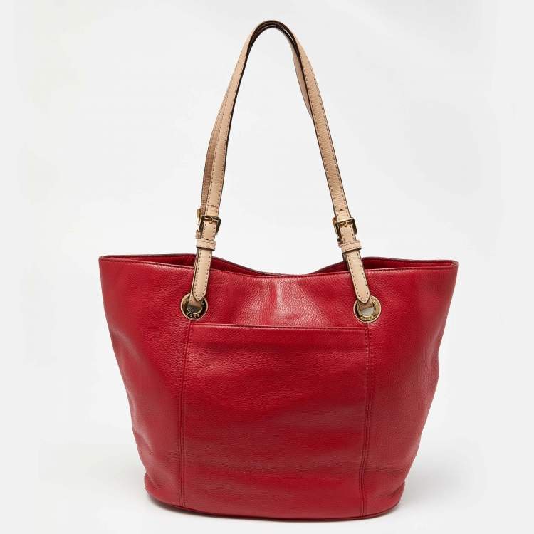 Pre Owned MICHAEL Michael Kors Red Leather Jet Set Tote