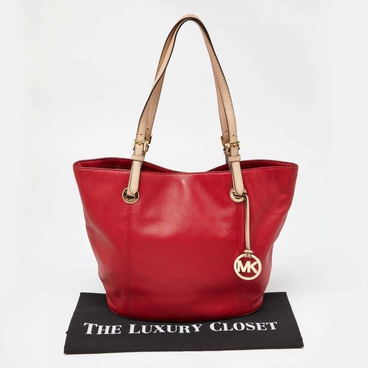 Pre Owned MICHAEL Michael Kors Red Leather Jet Set Tote