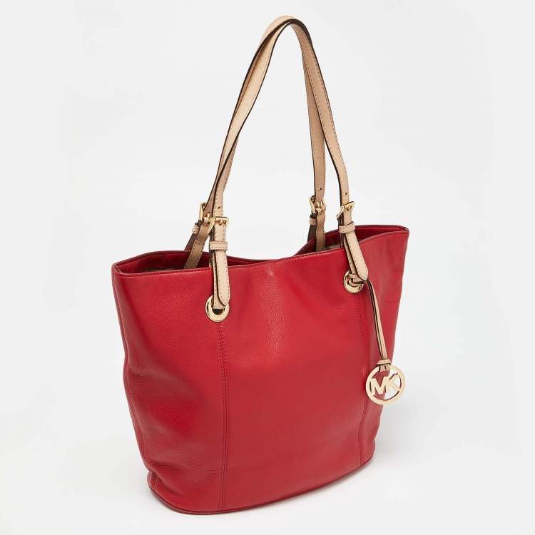 Pre Owned MICHAEL Michael Kors Red Leather Jet Set Tote