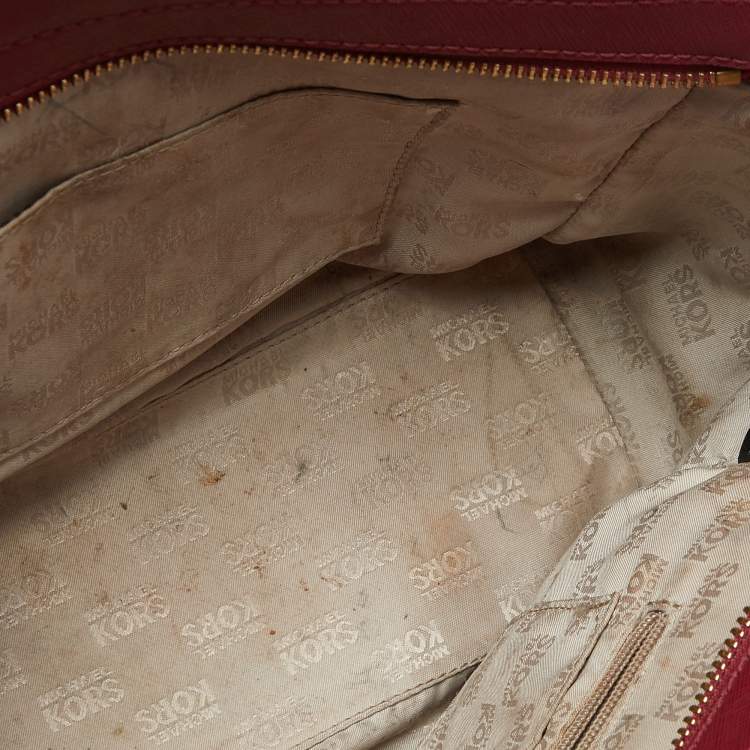 Pre Owned MICHAEL Michael Kors Brown/Red Signature Coated Canvas and Leather Tina Satchel