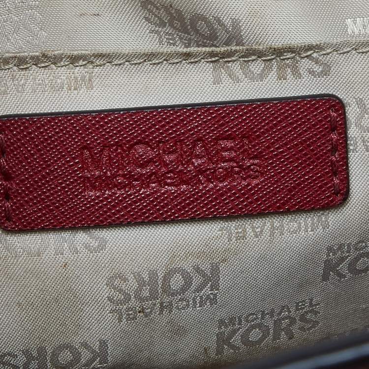 Pre Owned MICHAEL Michael Kors Brown/Red Signature Coated Canvas and Leather Tina Satchel