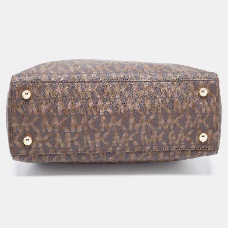 Pre Owned MICHAEL Michael Kors Brown Signature Coated Canvas and Leather Medium Cynthia Tote