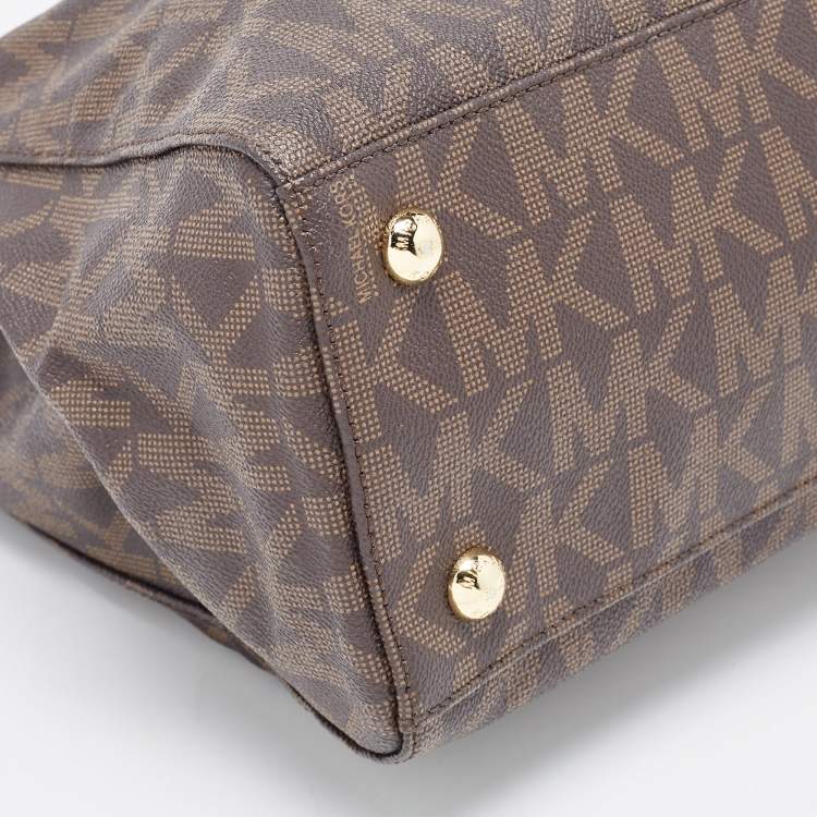 Pre Owned MICHAEL Michael Kors Brown Signature Coated Canvas and Leather Medium Cynthia Tote