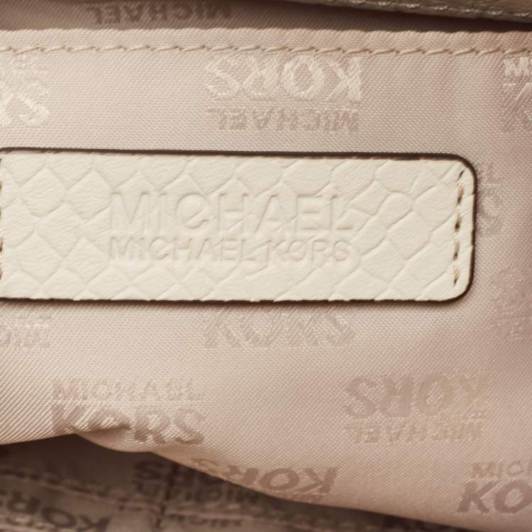 Pre Owned MICHAEL Michael Kors Off-White Snakeskin Embossed Leather Top Handle Frame Clutch