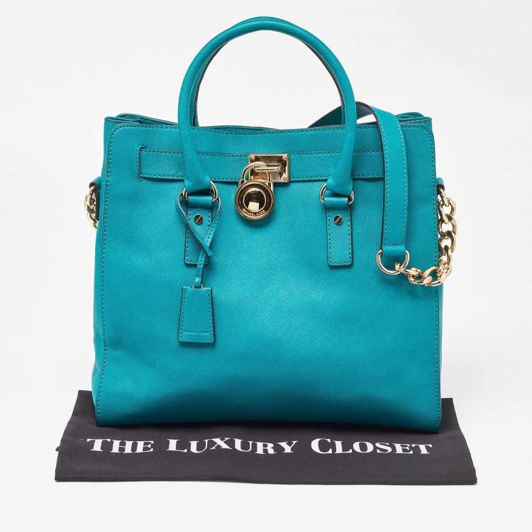 Pre Owned MICHAEL Michael Kors Green Leather Large Hamilton North South Tote