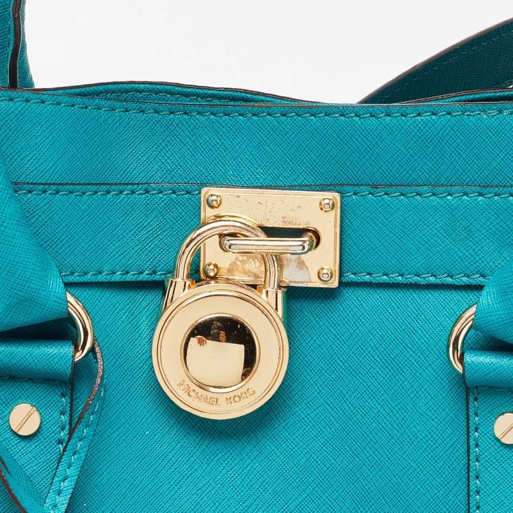 Pre Owned MICHAEL Michael Kors Green Leather Large Hamilton North South Tote