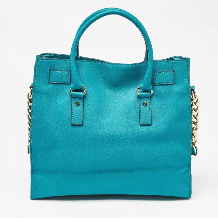 Pre Owned MICHAEL Michael Kors Green Leather Large Hamilton North South Tote