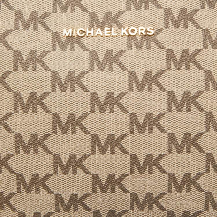 Pre Owned MICHAEL Michael Kors Orange/Beige Signature Coated Canvas and Leather Ginny Crossbody Bag
