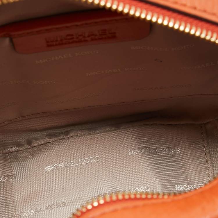 Pre Owned MICHAEL Michael Kors Orange/Beige Signature Coated Canvas and Leather Ginny Crossbody Bag