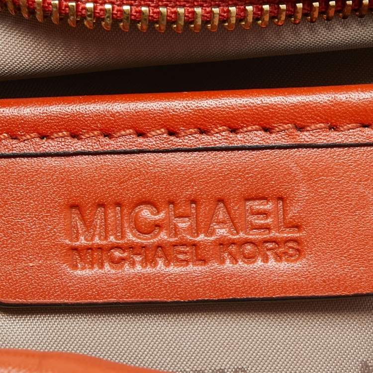 Pre Owned MICHAEL Michael Kors Orange/Beige Signature Coated Canvas and Leather Ginny Crossbody Bag