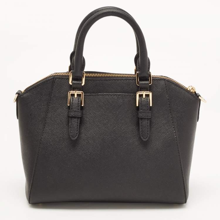 Pre Owned MICHAEL Michael Kors Black Saffiano Lux Leather Ciara Satchel