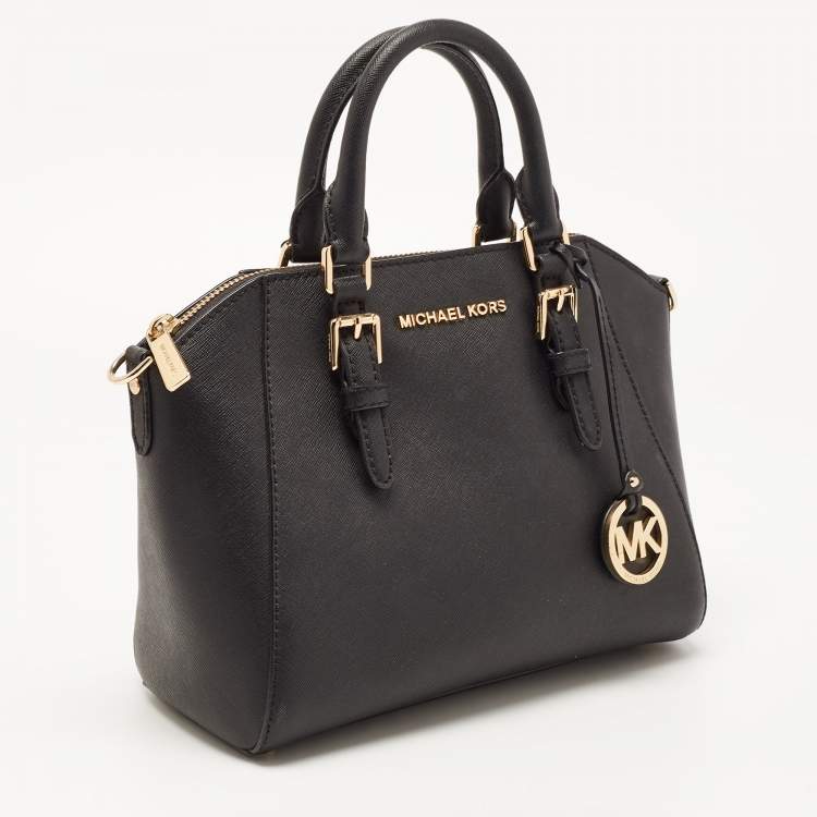 Pre Owned MICHAEL Michael Kors Black Saffiano Lux Leather Ciara Satchel