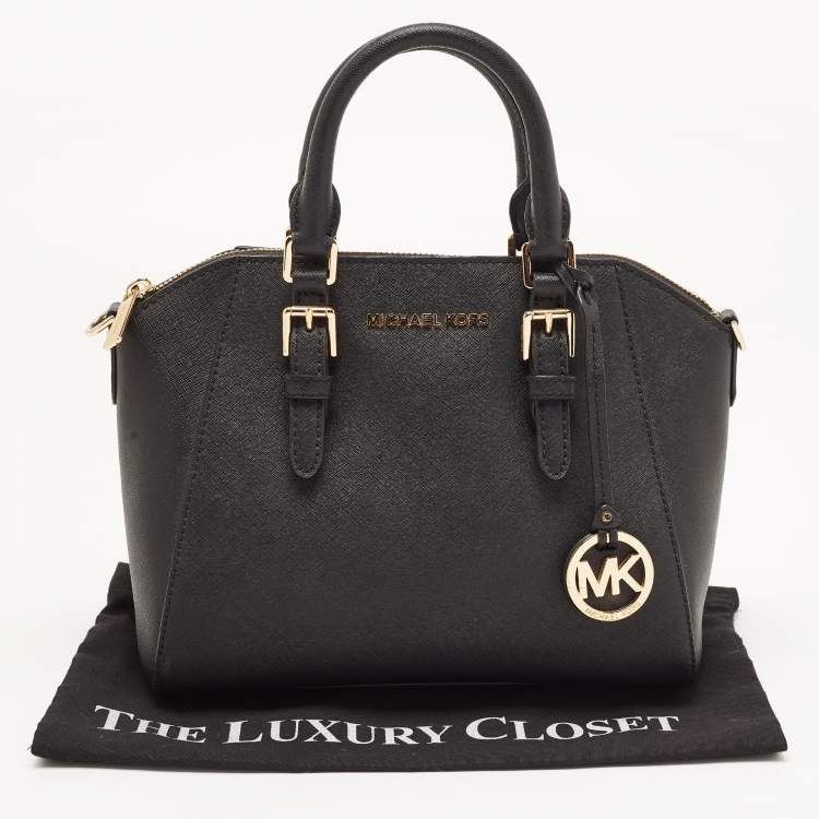 Pre Owned MICHAEL Michael Kors Black Saffiano Lux Leather Ciara Satchel