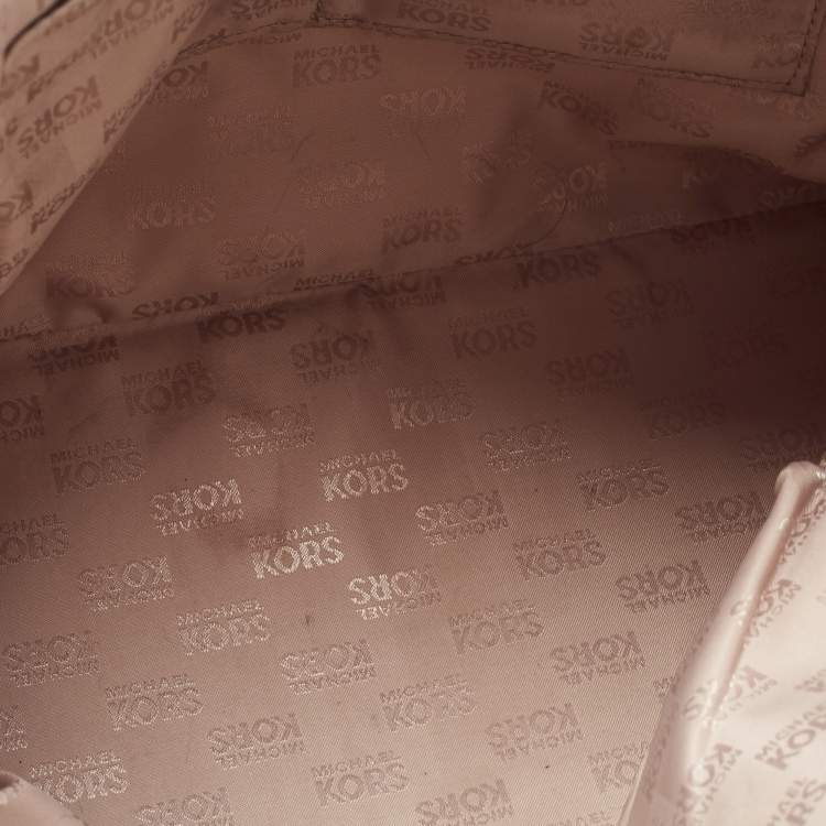 Pre Owned MICHAEL Michael Brown/Off White Signature Coated Canvas Large Jet Set Travel Tote