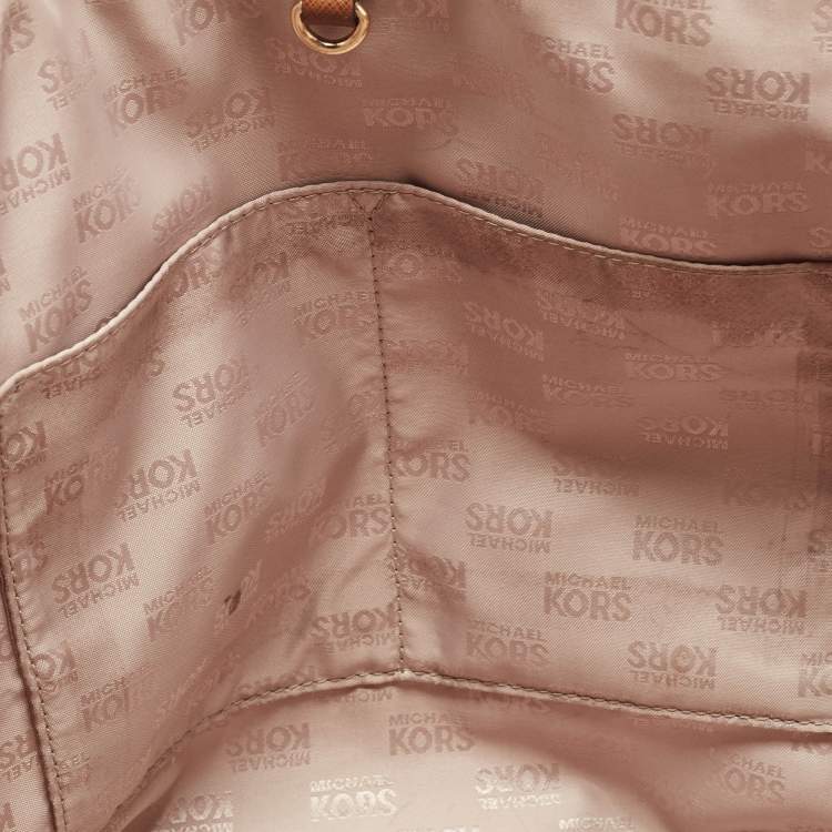 Pre Owned MICHAEL Michael Brown/Off White Signature Coated Canvas Large Jet Set Travel Tote