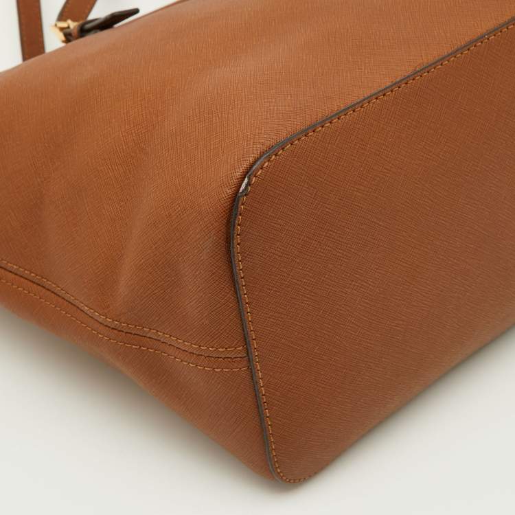 Pre Owned MICHAEL Michael Kors Brown Leather Medium Zip Jet Set Travel Tote