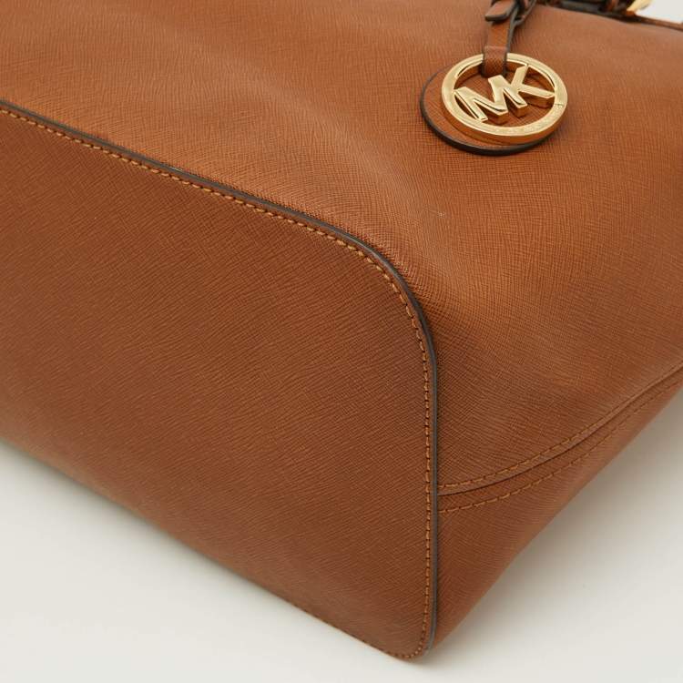 Pre Owned MICHAEL Michael Kors Brown Leather Medium Zip Jet Set Travel Tote