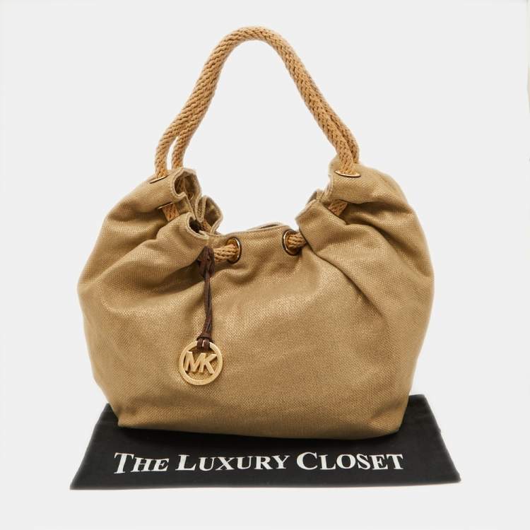 Pre Owned MICHAEL Michael Kors Beige Metallic Canvas Ring Tote