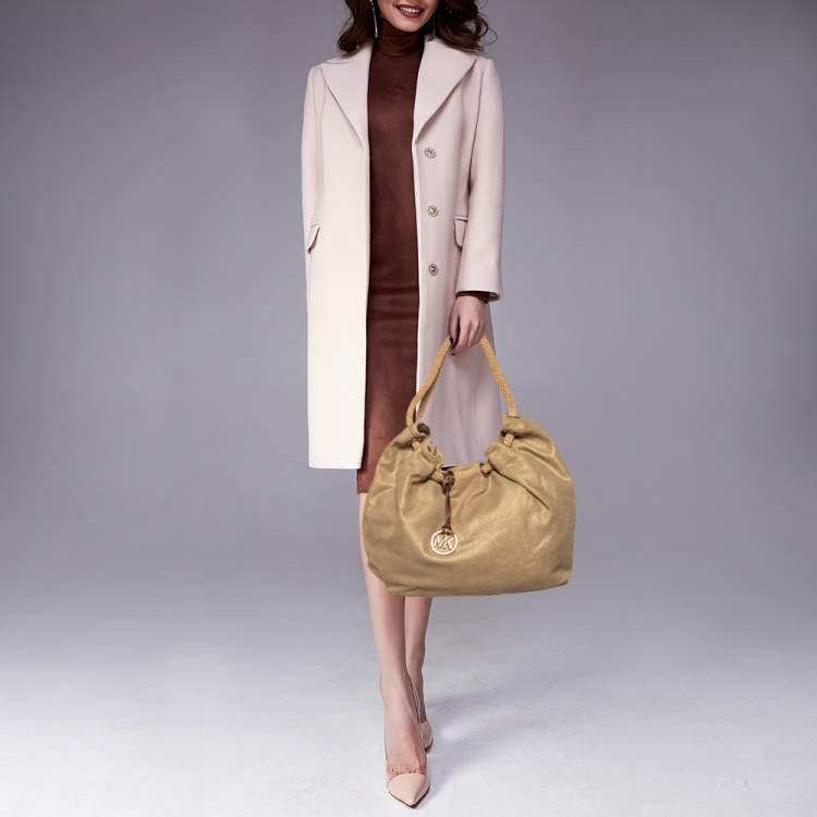 Pre Owned MICHAEL Michael Kors Beige Metallic Canvas Ring Tote