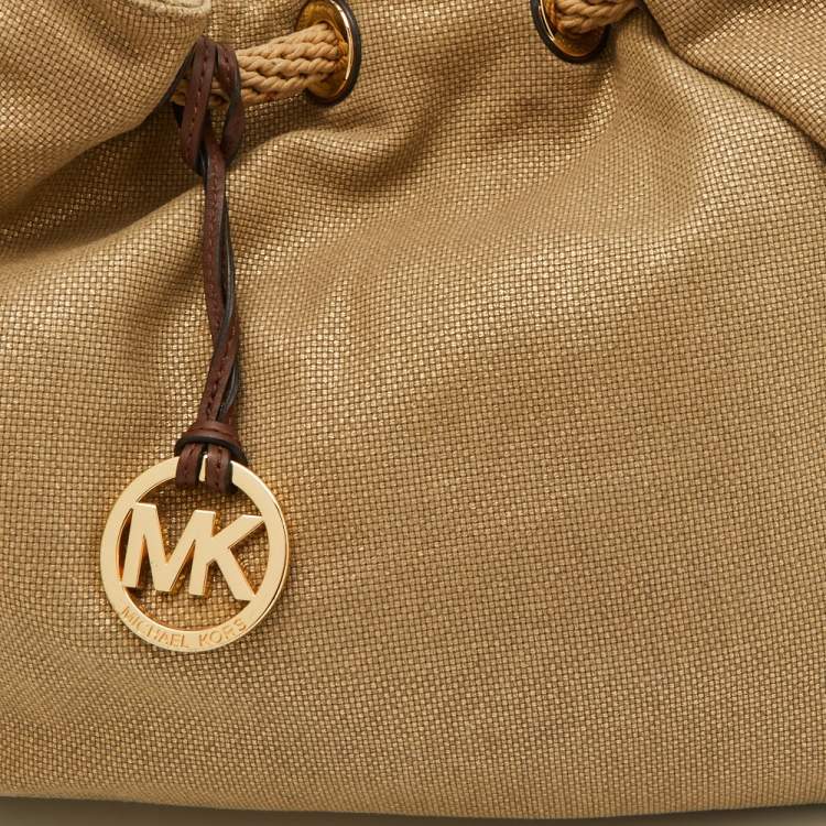 Pre Owned MICHAEL Michael Kors Beige Metallic Canvas Ring Tote