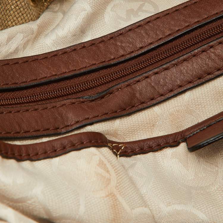 Pre Owned MICHAEL Michael Kors Beige Metallic Canvas Ring Tote