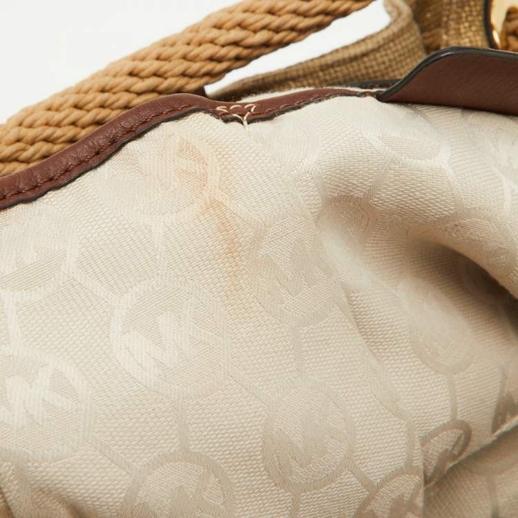 Pre Owned MICHAEL Michael Kors Beige Metallic Canvas Ring Tote