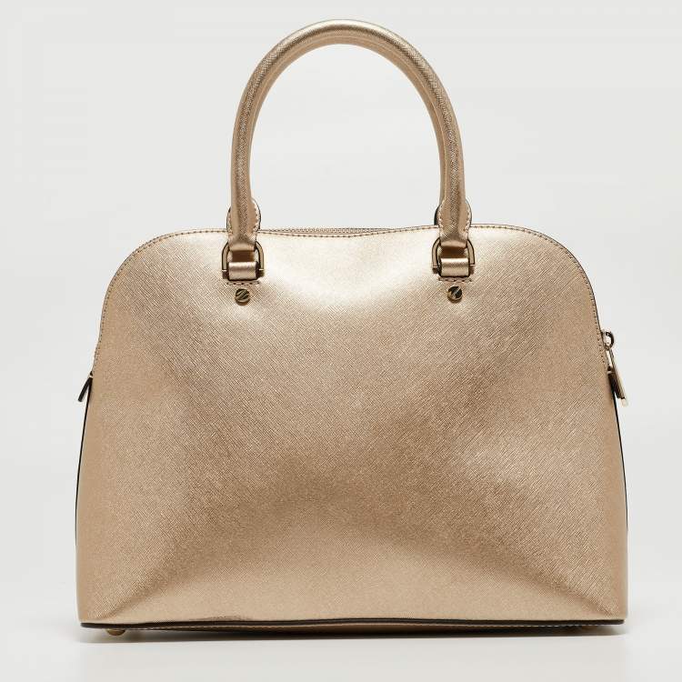 Pre Owned MICHAEL Michael Kors Gold Leather Cindy Dome Satchel