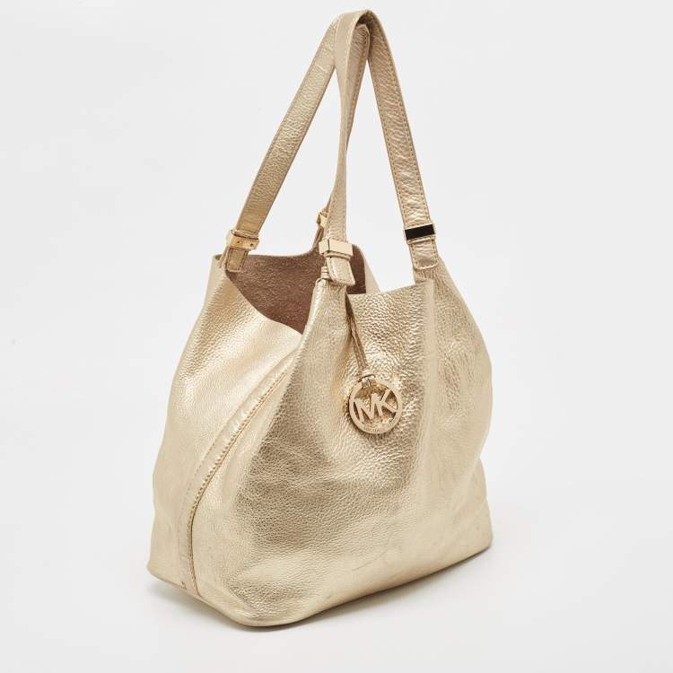 Pre Owned Michael Michael Kors Gold Leather Shopper Tote