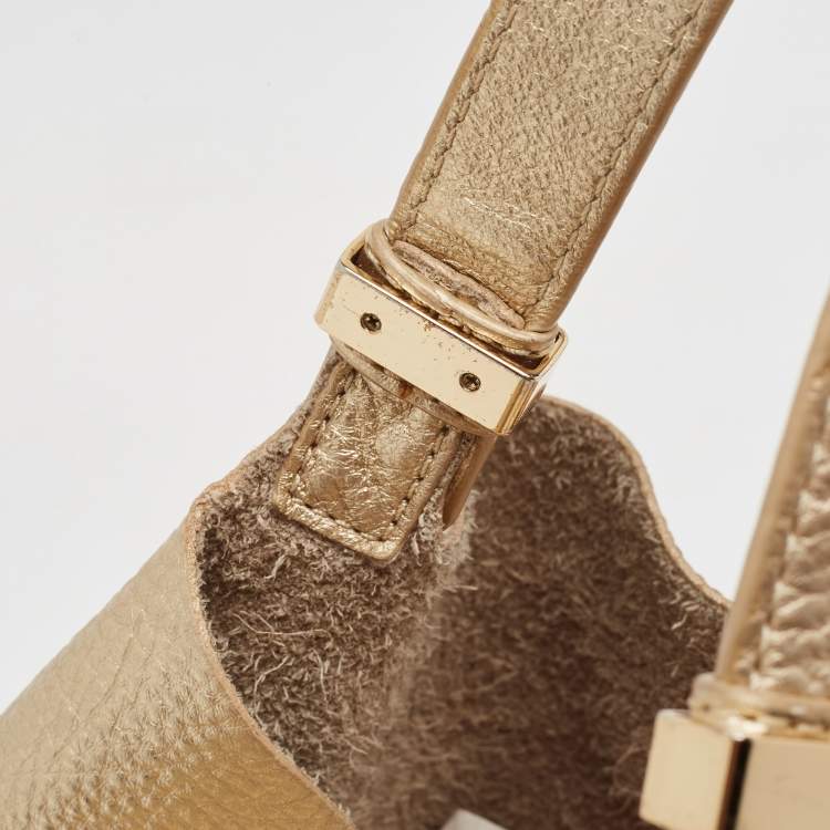 Pre Owned Michael Michael Kors Gold Leather Shopper Tote