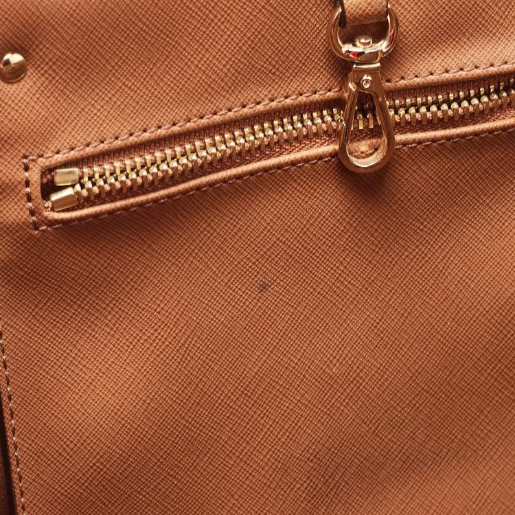 Pre Owned MICHAEL Michael Kors Brown Saffiano Leather Small Jet Set Travel Tote