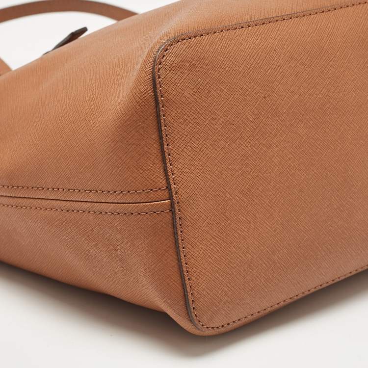 Pre Owned MICHAEL Michael Kors Brown Saffiano Leather Small Jet Set Travel Tote