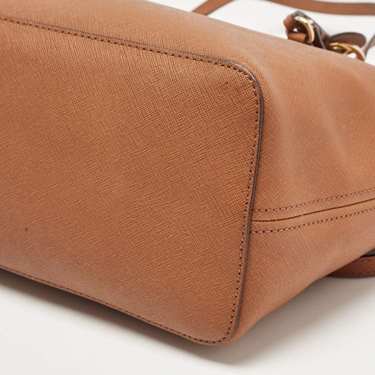 Pre Owned MICHAEL Michael Kors Brown Saffiano Leather Small Jet Set Travel Tote