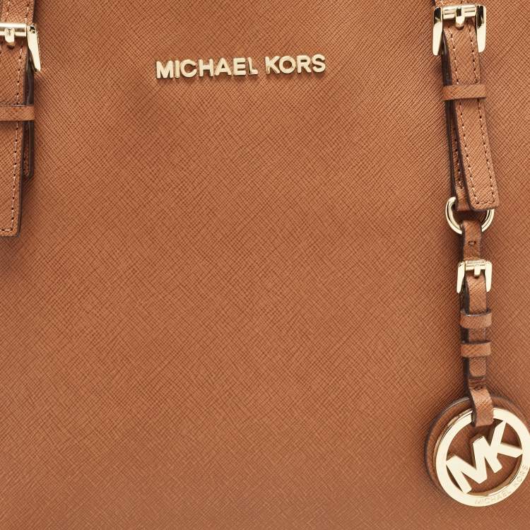 Pre Owned MICHAEL Michael Kors Brown Saffiano Leather Small Jet Set Travel Tote