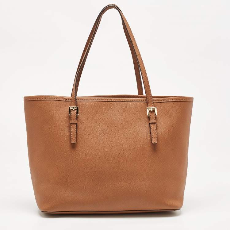 Pre Owned MICHAEL Michael Kors Brown Saffiano Leather Small Jet Set Travel Tote