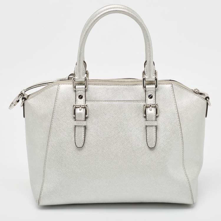 Pre Owned MICHAEL Michael Kors Silver Leather Large Ciara Satchel