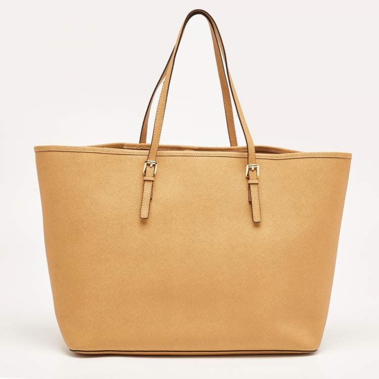 Pre Owned MICHAEL Michael Kors Tan Leather Medium Jet Set Travel Tote