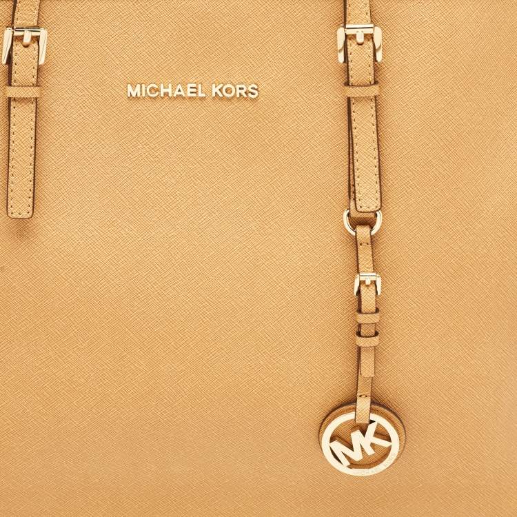 Pre Owned MICHAEL Michael Kors Tan Leather Medium Jet Set Travel Tote
