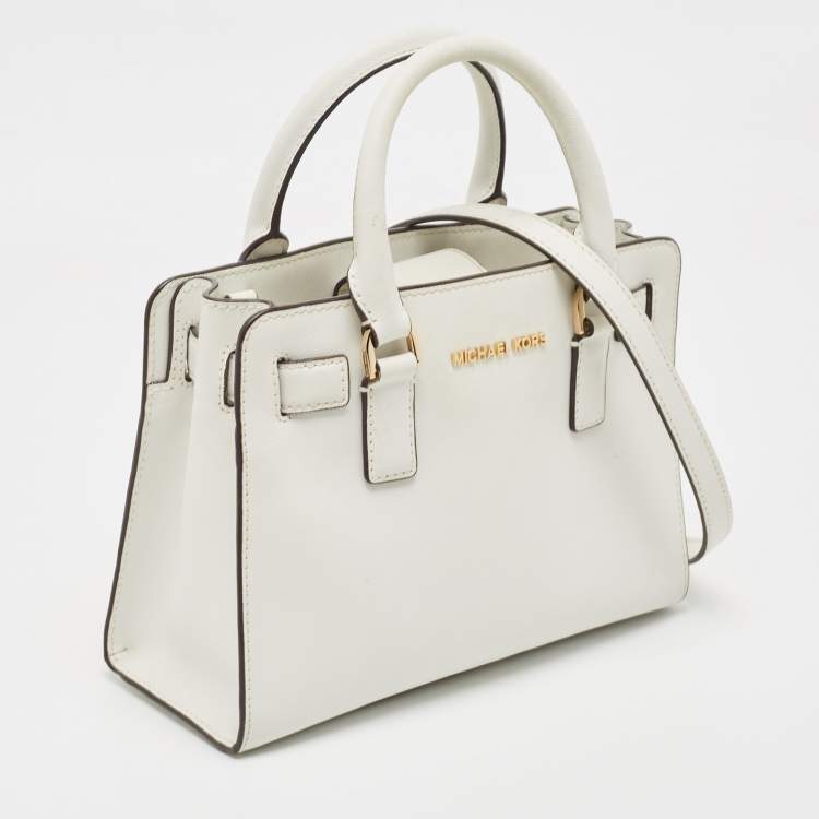 Pre Owned MICHAEL Michael Kors White Saffiano Leather Small Dillon Tote